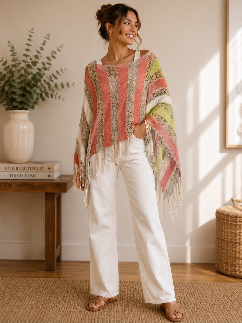 RICO Fringed Knit Poncho / Wrap – L/XL Women’s